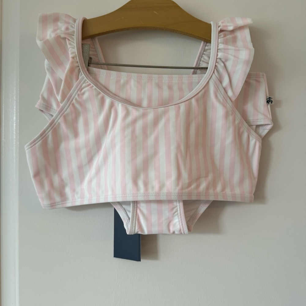 NWT Brooks Brothers Girls Two Piece Pink and White Striped Swimsuit